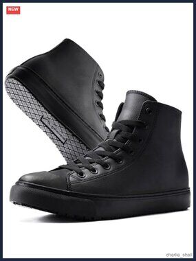 Convoe Waterproof Leather Slip Resistant Non-Slip Work Shoes High Top Food